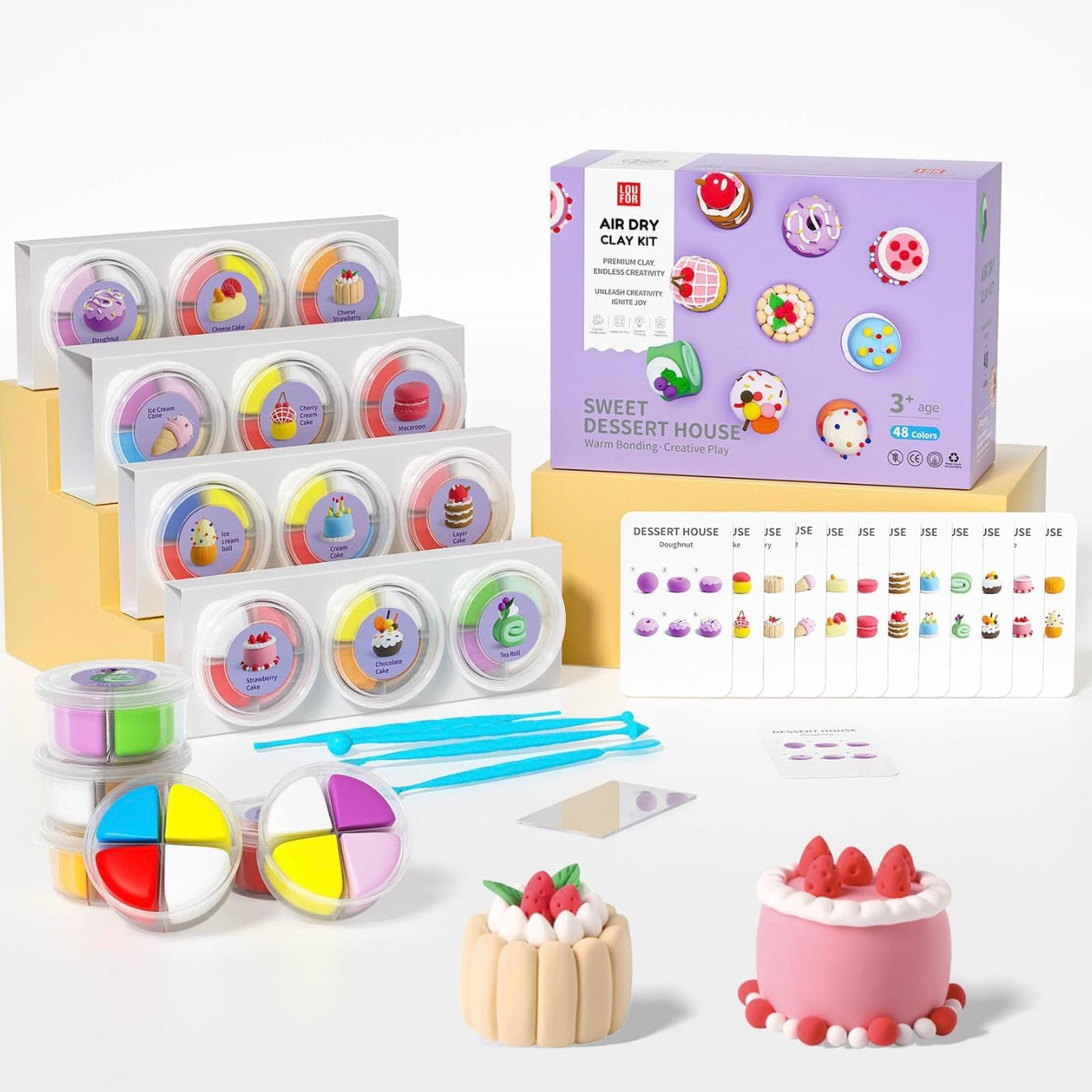 Dessert House air dry clay kit by LOUFOR featuring Loufor design, complete DIY craft set with colorful clay, tools, and accessories for kids. Creative dessert-themed modeling kit designed for imaginative play, fine motor skill development, and screen-free fun, perfect as a unique gift for children and family bonding activities.